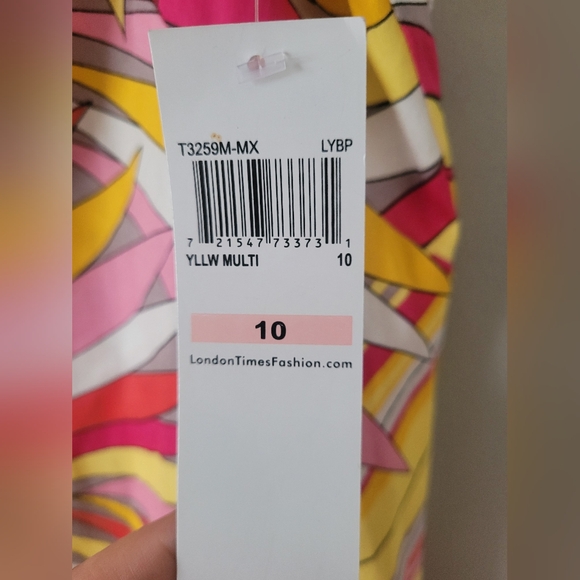 London Times Women's Stretch Cotton Palm Print Dress Colorful Yellow/Pink 10 NEW - Picture 6 of 16